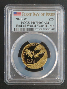 値下げ！ 金貨 1/2オンス アメリカ WW2 PCGS PR70 フラッグラベル
