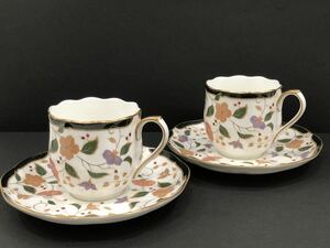 ☆NARUMI ナルミ Bone China ボーンチャイナ デミタスカップ カップ & ソーサー 2客 セット コーヒー ティー カップ 金彩