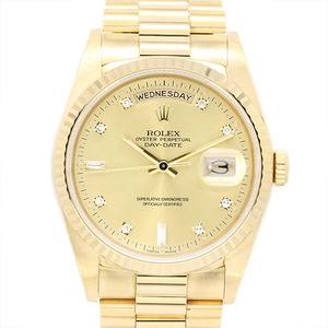 ロレックス ROLEX デイデイト 18238A シャンパン文字盤 E番 8Pラウンド/2Pバゲットダイヤ メンズ腕時計 自動巻き 133.02g 金無垢