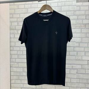 極美品 日本製 EPOCA UOMO 半袖 Tシャツ ラインストーン メンズ 48 ストレッチ素材 タガー 黒 ブラック