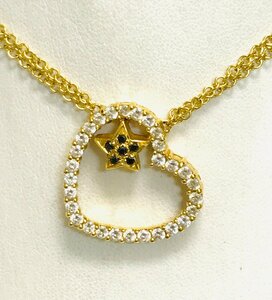 qoj.YRO11　STAR JEWELRY　18KT　ゴールド　ダイヤ　ダブルチェーン　ハート×星　NC　Ｄ1.15　29Ｐ