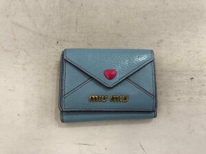 【MIU MIU】ミュウミュウ　三つ折りミニ財布　サックスブルー×ネオンピンク　レザー　SY02-F34