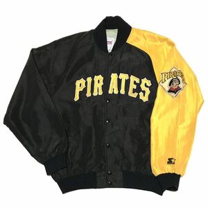 【90s】USA製 STARTER スターター MLB ピッツバーグパイレーツ スタジャン メンズM 黒 黄色 クレイジーパターン サテン ヴィンテージ レア