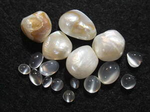 自然色マベブリック型淡水真珠 pearl ナチュラル&moonstoneムーンストーンカボッションセット☆　2　まとめて色々たくさん同梱可能 524-2
