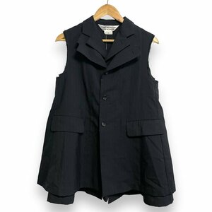 美品 COMME des GARCONS コムコム コムデギャルソン ストライプ柄 レイヤード ジレ ノースリーブジャケット ベスト S ダークネイビー系