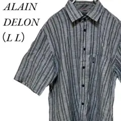 E297【ALAIN DELON】ストライプシャツ　リネン100%　大きいサイズ