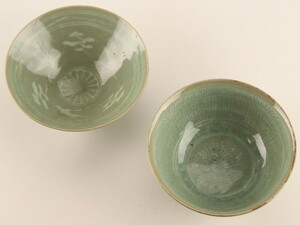朝鮮美術 高麗青磁 茶碗2点 KV241