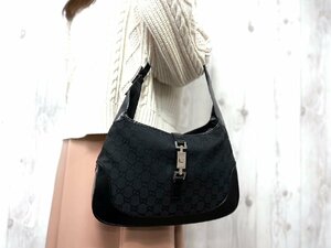 極美品 GUCCI グッチ GGキャンバス ジャッキー ハンドバッグ ショルダーバッグ バッグ キャンバス×レザー 黒 71270Y