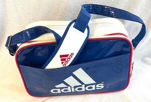 【丹】 アディダス adidas ボストンバッグ スポーツバッグ 青色×白色 エナメル ショルダーバッグ