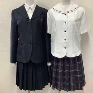 I71/Y(中古)福島県 田村高校 女子制服6点 /L/LL/W69/丈60/セーラーブレザー/セーラー/ブラウス/スカート/農紺/チェック/冬夏/女子/学生服