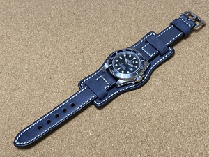 ラグ幅:20mm ブンド付き レザーベルト ブラック レザーバンド ベルト マット [ロレックス ROLEX TUDOR チューダー OMEGA オメガ 等 対応]