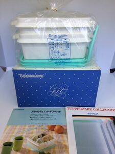 ◆未使用◆Tupperware【タッパーウェア◇デュエット:2段お弁当箱+すのこ2枚+ハンドル付】昭和レトロ◆正月お花見運動会◆