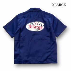 【XLARGE】エクストララージ 半袖ワークシャツ オープンカラーシャツ ブラックジャック刺繍 半袖シャツ 開襟 ワッペン ビッグシルエット