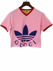 GUCCI × adidas グッチ × アディダス 22SS ロゴプリントカットオフクロップドTシャツ ピンク サイズ：L