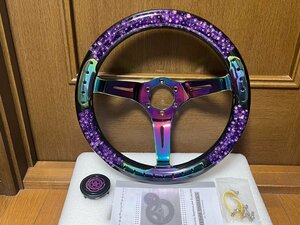 水中花 紫 カスタム アクリル ステアリング 6穴 約35.5φ 14インチ 旧車 トラック ドリフト ショーカー ハンドル