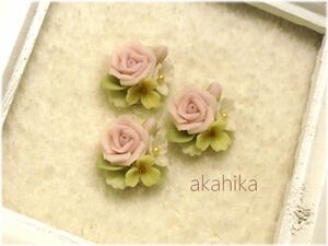 akahika*樹脂粘土花パーツ*ブーケ・薔薇と小花・ピンク系