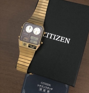 CITIZEN アナデジ テンプ 茶 BROWN 8988 GOLD カラー 稼動 サーモセンサー ANA-DIGI デジアナ 8987 8989 好きに も デジタル アナログ