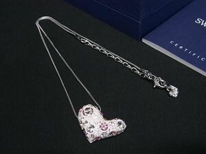 1円 ■新品同様■ SWAROVSKI スワロフスキー クリスタル ラインストーン ハート ネックレス ペンダント アクセサリー シルバー系 BK1445