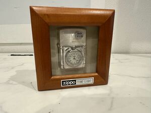 【未使用】オイルライター ZIPPO ジッポ TIME LIGHT タイムライト 2002年 U.S.TRADITIONAL 白文字盤 時計 木箱 喫煙グッズ 【札TB01】