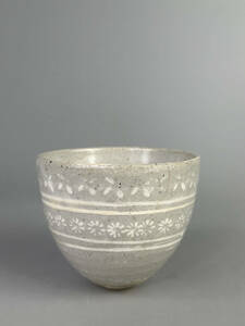 高麗青磁　花三島写茶碗　白點象嵌青磁碗　茶道具　時代　韓国　