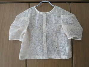 w closet シアー透け感　刺繍ボリュームスリーブブラウス