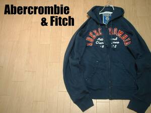 Abercrombie & Fitchビンテージ加工スウェットジップパーカーXL紺ネイビー正規アバクロンビー&フィッチフーディフーデッドジャケット