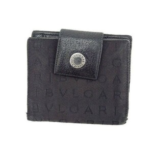 ブルガリ Wホック財布 二つ折り コンパクトサイズ レディース ロゴボタン付き ロゴマニア ブラック×シルバー 中古