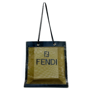 FENDI(フェンディ) FFロゴ メッシュ 紐 編み込み ヴィンテージ トートバッグ レザー/ナイロン レディース中古B20230720