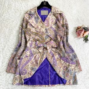 美品★エトロ ETRO★大きいサイズ〜SIZE46 XL相当〜★美麗プリント★花柄*ペイズリー★ベルト付★ナイロン*スプリングコート マルチカラー