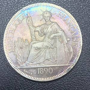 銀貨　古銭　フランス領インドシナドル　1890年　自由の女神デザイン　コイン　硬貨