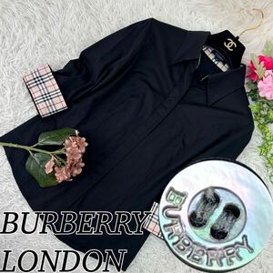 BURBERRY LONDON バーバリーロンドン レディース Mサイズ シャツ 長袖 ホースロゴ 刺繍 ノバチェック 人気モデル 送料無料 ブラック