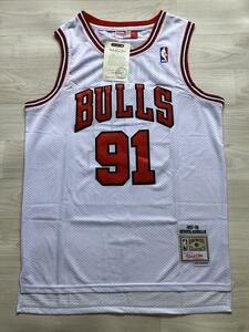 美品 NBA RODMAN #91 デニス・ロッドマン BULLS シカゴ・ブルズ ユニフォーム ゲームシャツ　ジャージ　刺繍　マイケル・ジョーダン　白 L