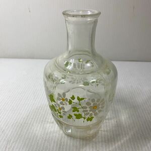 昭和レトロ ポップ 花柄 ガラス花瓶 水差し 高さ約17cm 状態込み 中古