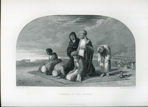 1875年 鋼版画 British Art~Prayer in The Desert