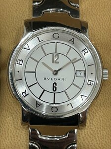 #綺麗【BVLGARI Solotempo ST35S ブルガリ ソロテンポ デイト 白文字盤 クォーツウォッチ 腕時計 予備コマ 元箱 説明書】NA00048