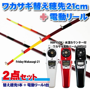 Friday ワカサギ替え穂先 21cmSS+ハピソン 電動リール赤 セット(wakasagi-friday-21set-r-ss)