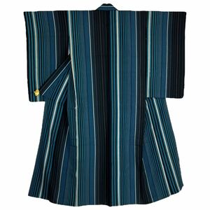 縦縞 ストライプ アンティーク 小紋 単衣着物 着物 きもの カジュアル着物 リサイクル着物 kimono 中古 仕立て上がり 身丈145cm 裄丈60cm