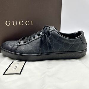 激安！ 1円 GUCCI グッチ 【王者の貫禄】 メンズ スニーカー シューズ ローカット 靴 GGスプリーム GG柄 PVC ブラック 黒 箱 保存袋付き