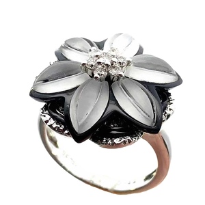  オニキス クォーツ ダイヤモンド 0.22 デザイン リング 14号 ホワイトゴールド K18WG 8.6g 指輪 宝石 美品