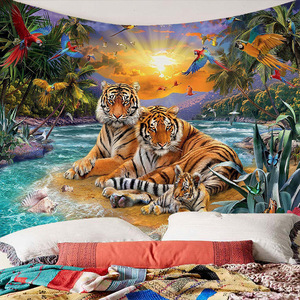 タペストリーF67　タイガー　トラ　ジャングル　トロピカル　猛獣　森林　大自然　壁アート　デコレーション　背景布　模様替え