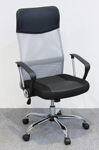デスクチェア メッシュ張り 肘掛け付きオフィスチェアー グレー色（灰色） 回転事務椅子 JC-200