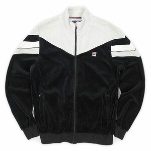 フィラ FILA 90s 00s Y2K ベロア トラックジャケット ジャージ ロゴ ビンテージ オリジナル 古着 (-1691) ブラック×グレー M