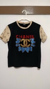 CHANEL シャネル スタッズ ティーシャツ ラメ ロゴ Tシャツ ブラックS ココTシャツ