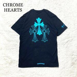 【極美品】CHROME HEARTS Tシャツ 黒 水色 CHクロス L