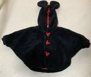 ミッキーマウス ケープコート ポンチョ なりきり　ディズニーベビー フリース 耳付きフード付き 黒 Mickey ボタン Disneybaby コスプレ