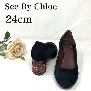 See by Chloe　パンプス　スエード　チャンキーヒール　スタッズ　24