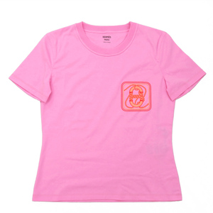 【名古屋】エルメス マイクロTシャツ カノエ ローズポップ ピンク 40 コットン 鎧の幻想 カルトゥッシュ コットン 女