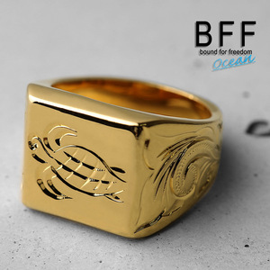 BFF ブランド タートル 印台リング ラージ ごつめ ゴールド 18K GP gold 金色 四角 専用BOX付属 (14号)