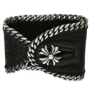 クロムハーツ Chrome Hearts CHN LTHR PLS/CHプラスチェーン レザーブレスレット 中古 SJ02