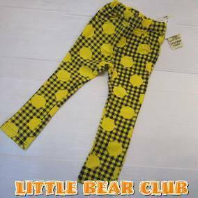 【春夏】LITTLE BEAR CLUB（リトルベアークラブ）チェック×ドット柄スキニーパンツ イエロー 90cm (06-3365)